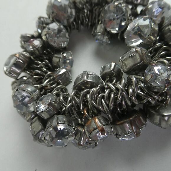 Rhinestone Sparkly Chain Link Stretchy Adjustable Silver Tone Bracelet Chunky - Picture 5 of 5